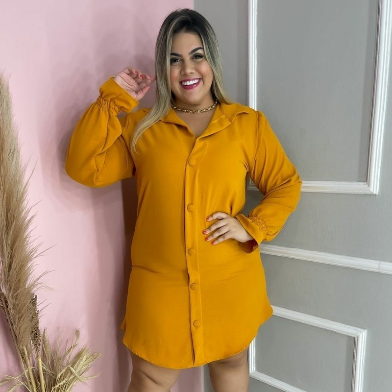 Vestido Chemise Plus Size Camisa Manga Longa de Botões 0250