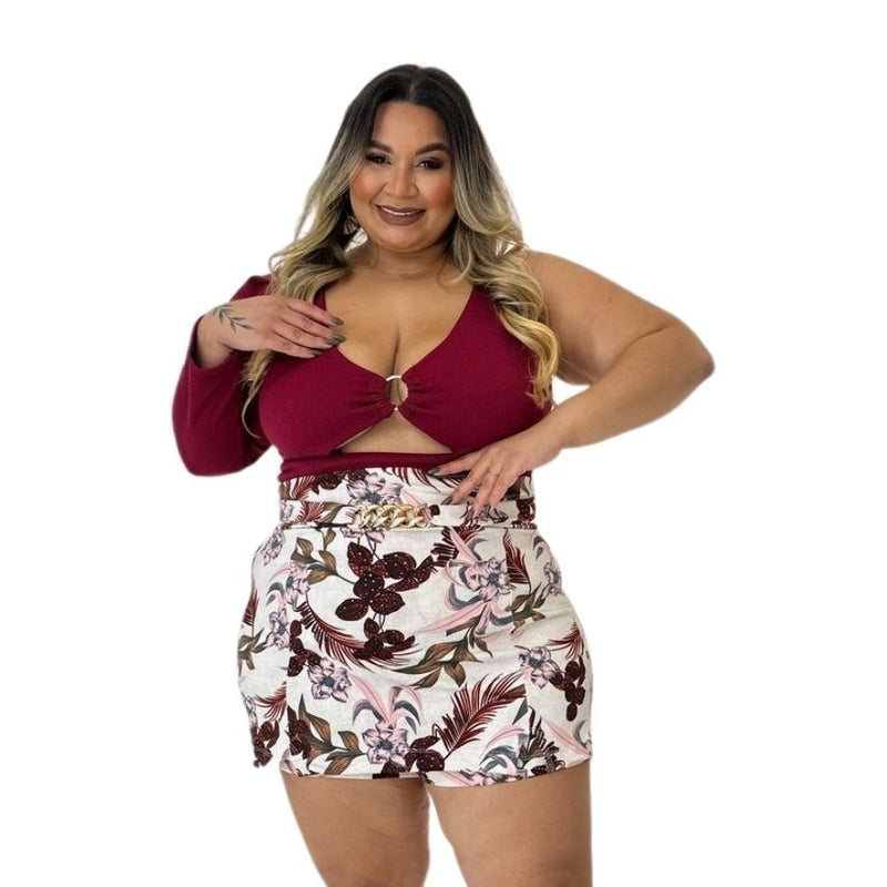Conjunto Plus Size Shorts Saia Cropped 1 Manga C Argola 0508