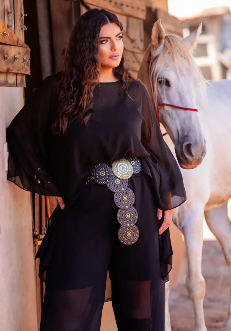 Conjunto Feminino Plus Size Blusa + Calça Ref 12646 Preto “Valentina”