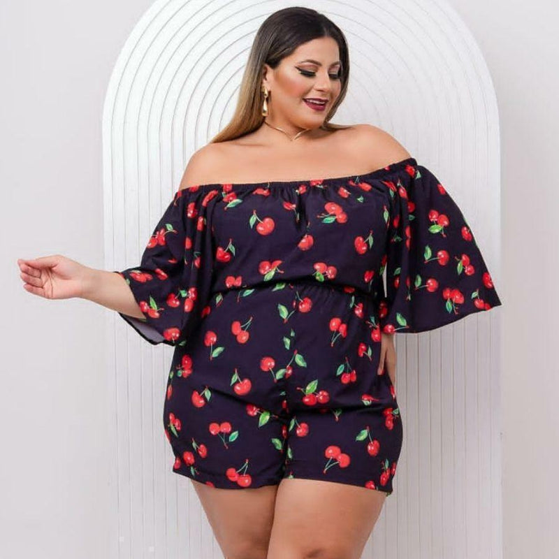 Macaquinho Plus Size Feminino Ciganinha Manga Flare 0501