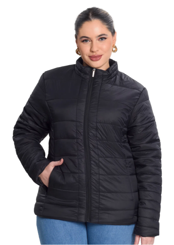 Jaqueta Puffer Feminina Plus Size Ref S01118 Preta