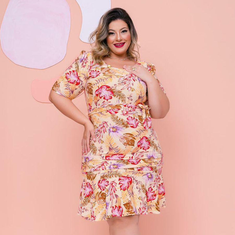 Vestido Plus Size Moda Evangélica Babado Malha Lase 0502