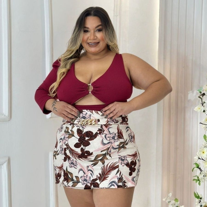Conjunto Plus Size Shorts Saia Cropped 1 Manga C Argola 0508