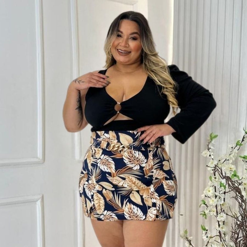 Conjunto Plus Size Shorts Saia Cropped 1 Manga C Argola 0508