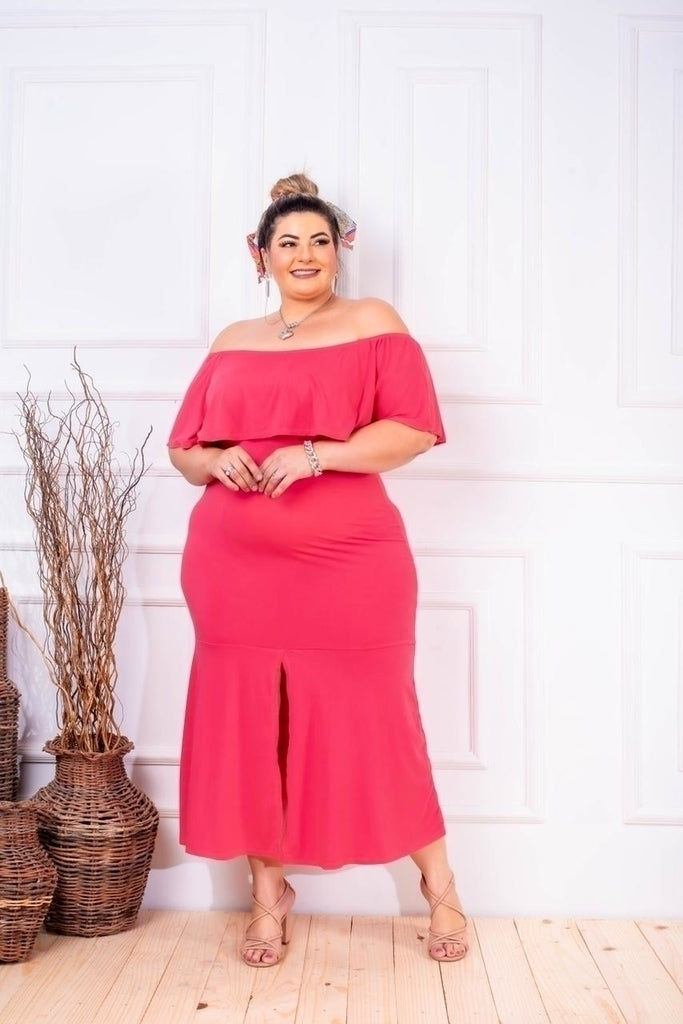 Vestido Feminino Plus Size Midi Ombro a Ombro Roupas 2025