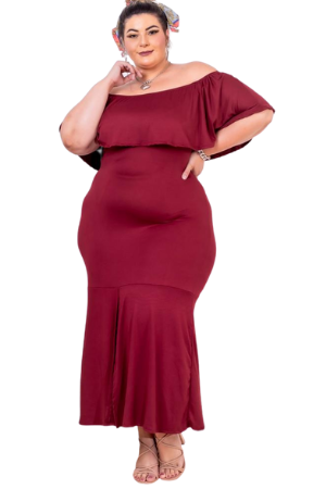 Vestido Feminino Plus Size Midi Ombro a Ombro Roupas 2025