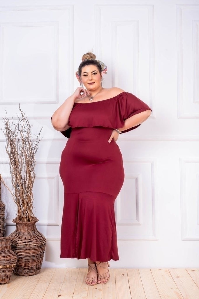 Vestido Feminino Plus Size Midi Ombro a Ombro Roupas 2025