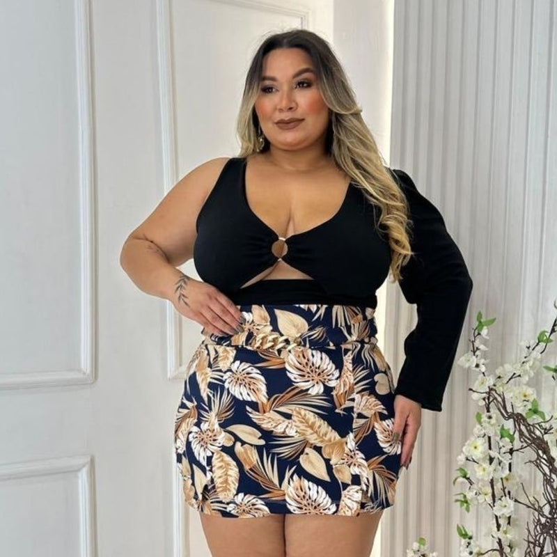 Conjunto Plus Size Shorts Saia Cropped 1 Manga C Argola 0508