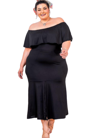 Vestido Feminino Plus Size Midi Ombro a Ombro Roupas 2025
