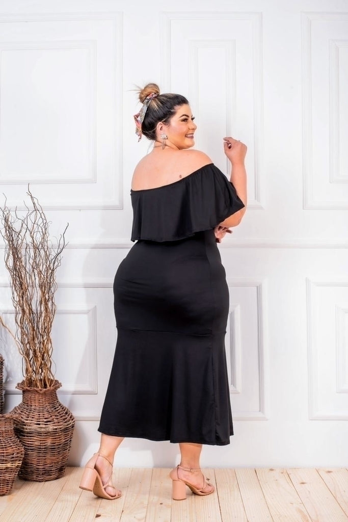 Vestido Feminino Plus Size Midi Ombro a Ombro Roupas 2025