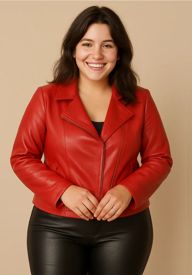 Jaqueta Feminina Plus Size Couro Ref 51140084 Vermelho “Amanda”