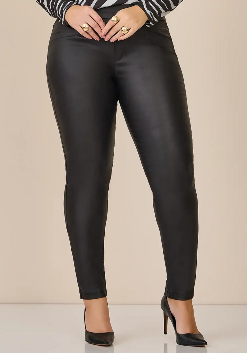 Calça Feminina Plus Size Skinny Resinada Ref 51140088 Preto “Marcela”