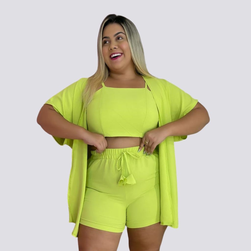 Conjunto Plus Size 3 Peça Short Cropped Kimono 0215
