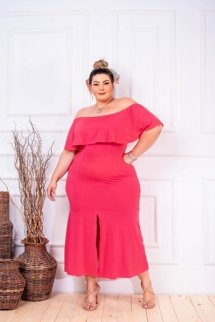 Vestido Feminino Plus Size Midi Ombro a Ombro Roupas 2025