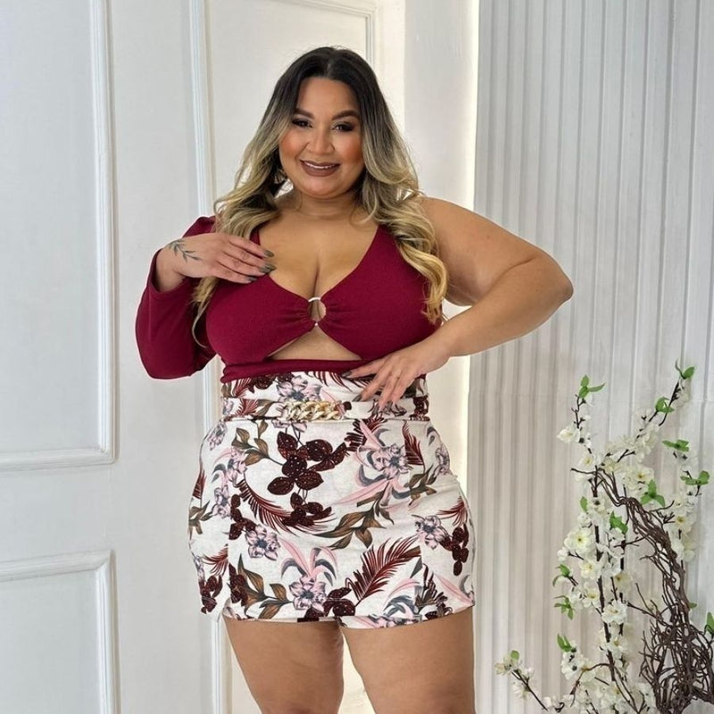 Conjunto Plus Size Shorts Saia Cropped 1 Manga C Argola 0508