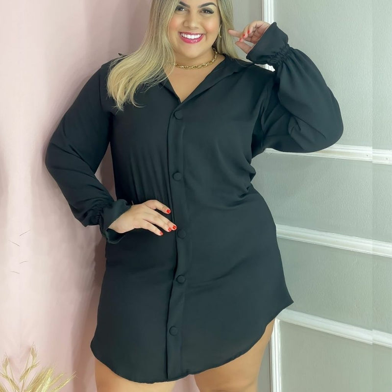 Vestido Chemise Plus Size Camisa Manga Longa de Botões 0250