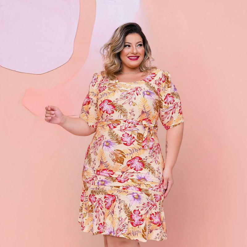 Vestido Plus Size Moda Evangélica Babado Malha Lase 0502