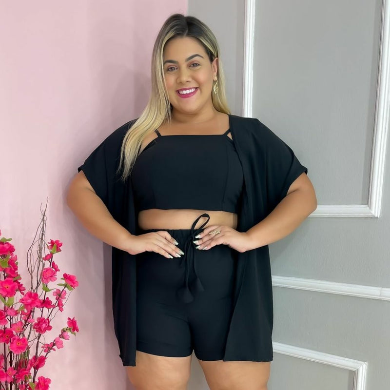 Conjunto Plus Size 3 Peça Short Cropped Kimono 0215
