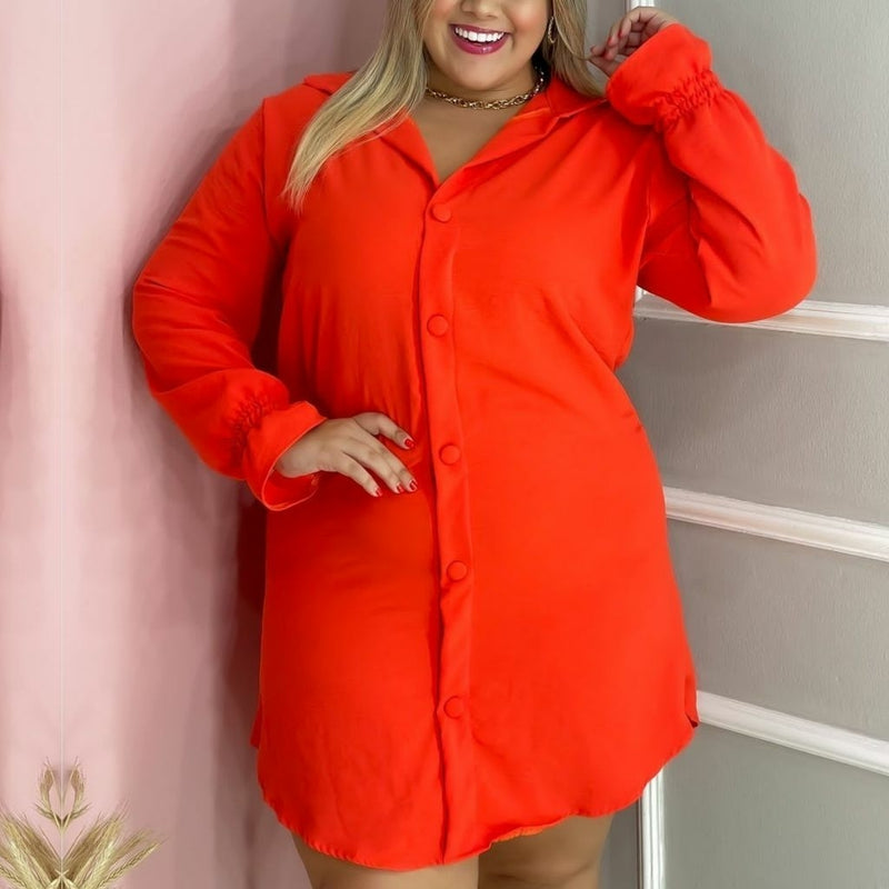 Vestido Chemise Plus Size Camisa Manga Longa de Botões 0250