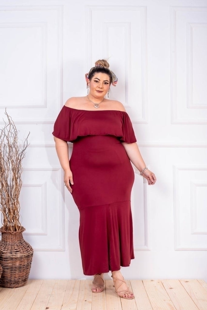 Vestido Feminino Plus Size Midi Ombro a Ombro Roupas 2025