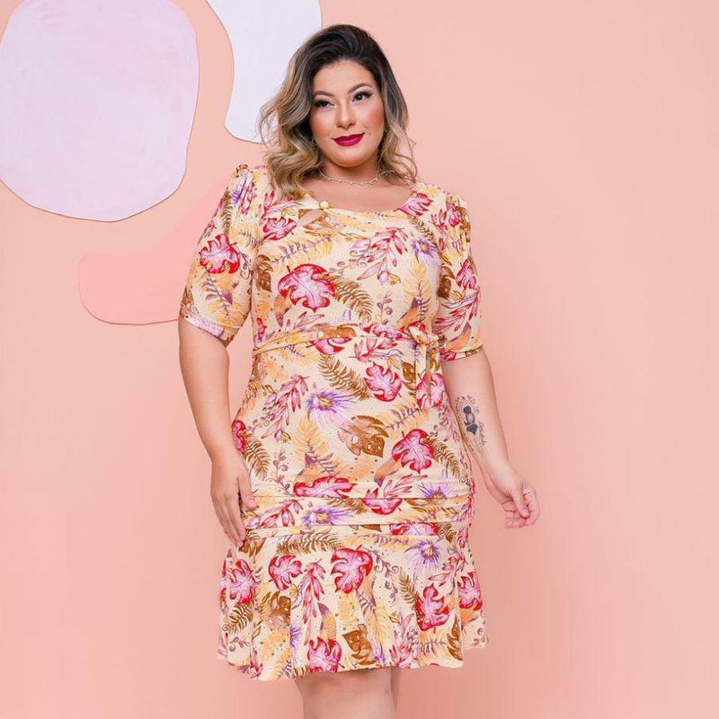 Vestido Plus Size Moda Evangélica Babado Malha Lase 0502