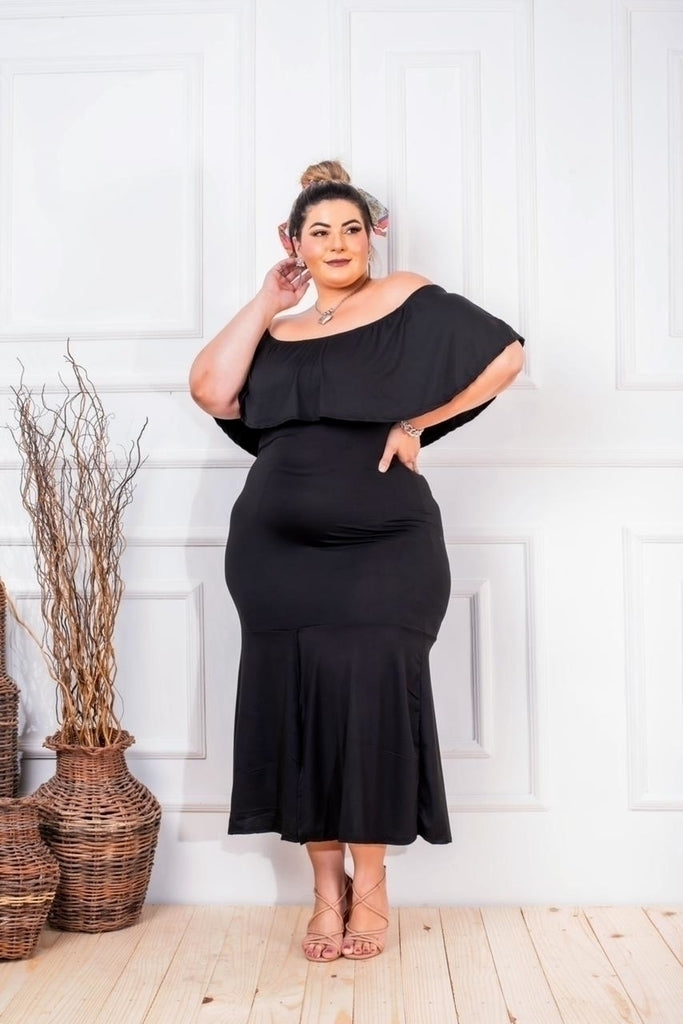 Vestido Feminino Plus Size Midi Ombro a Ombro Roupas 2025