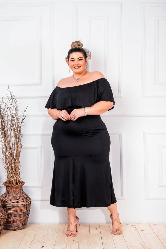 Vestido Feminino Plus Size Midi Ombro a Ombro Roupas 2025