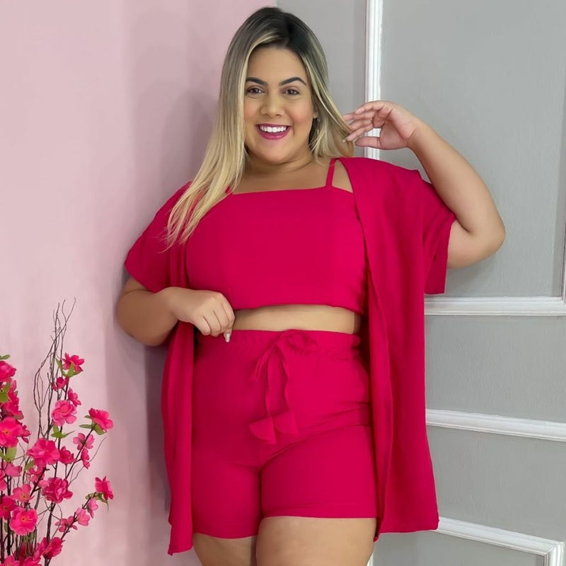 Conjunto Plus Size 3 Peça Short Cropped Kimono 0215