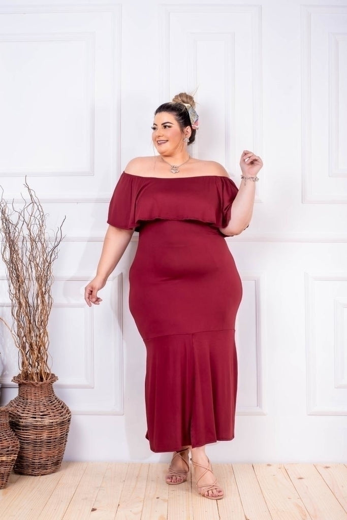 Vestido Feminino Plus Size Midi Ombro a Ombro Roupas 2025