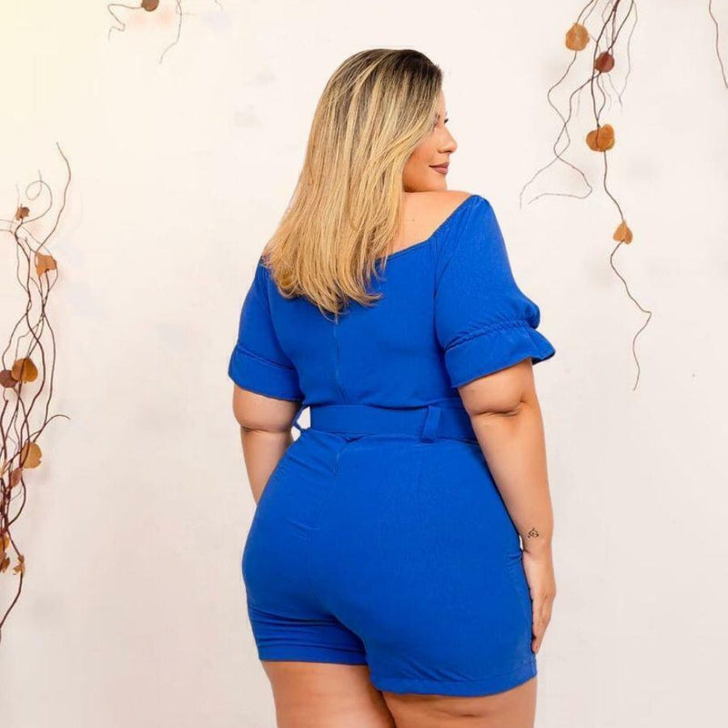 Macaquinho Plus Size Feminino Curto Amarrar Busto Com Cinto 0376