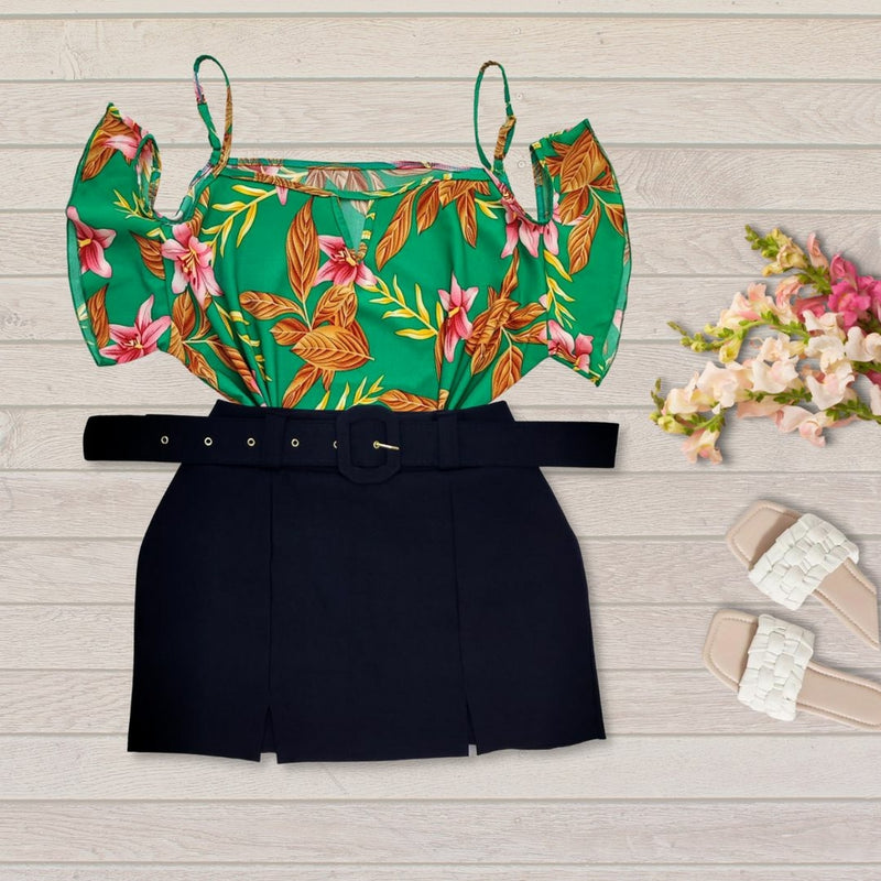 Conjunto Plus Size Blusa Short Roupas Femininas GG 0062