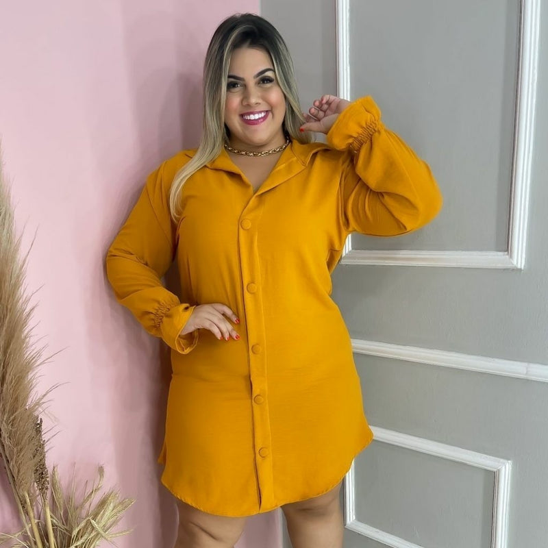 Vestido Chemise Plus Size Camisa Manga Longa de Botões 0250