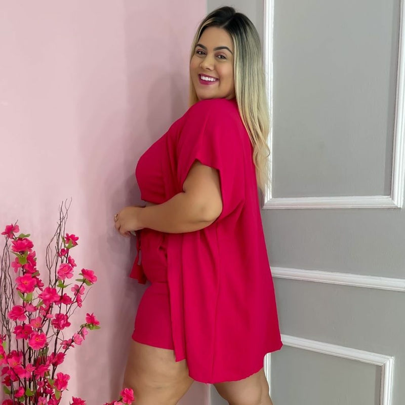 Conjunto Plus Size 3 Peça Short Cropped Kimono 0215