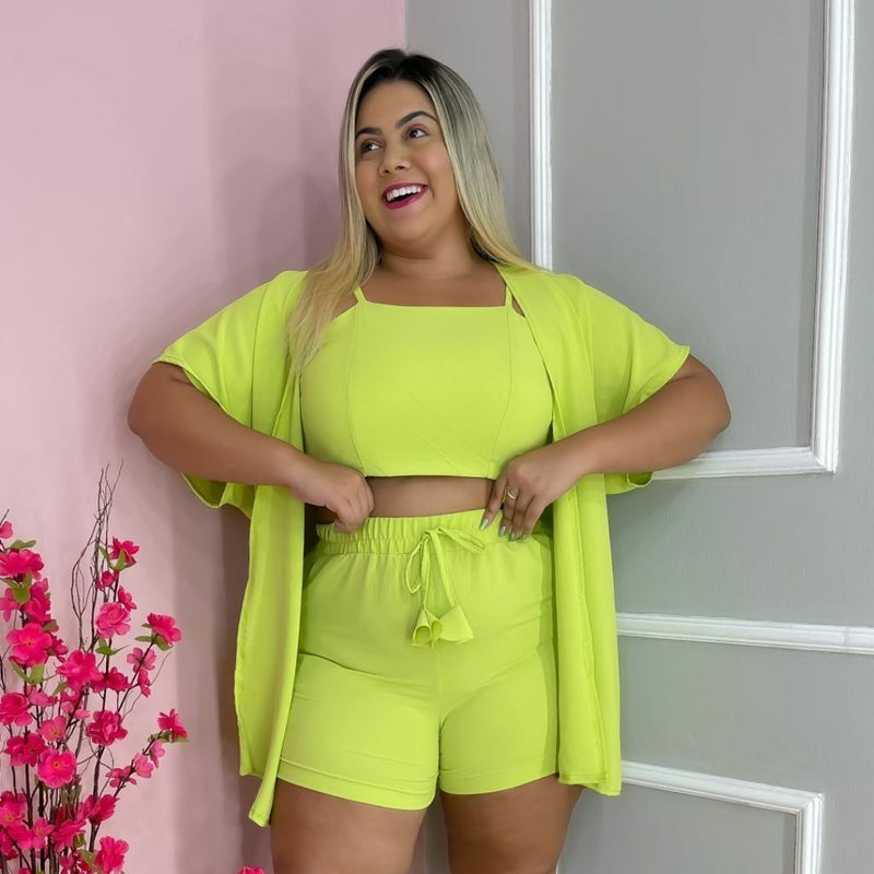 Conjunto Plus Size 3 Peça Short Cropped Kimono 0215