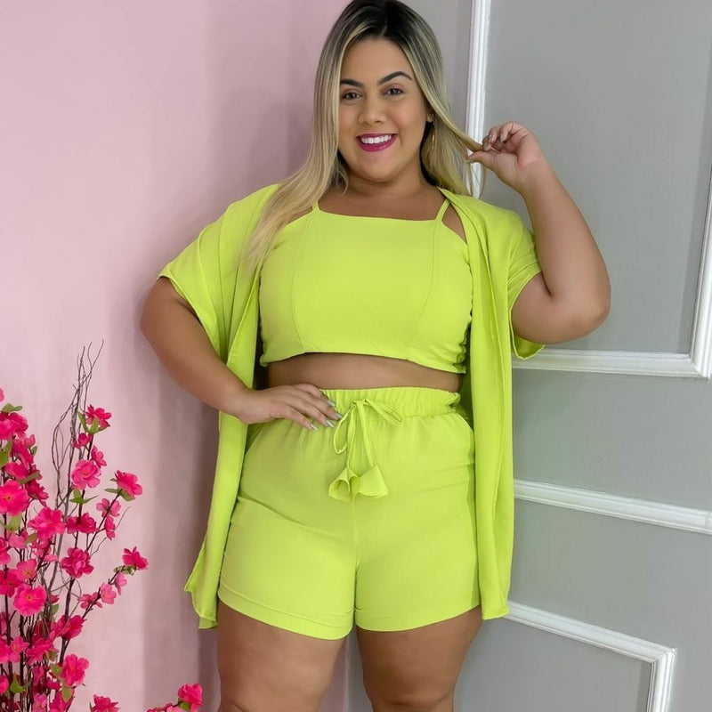 Conjunto Plus Size 3 Peça Short Cropped Kimono 0215