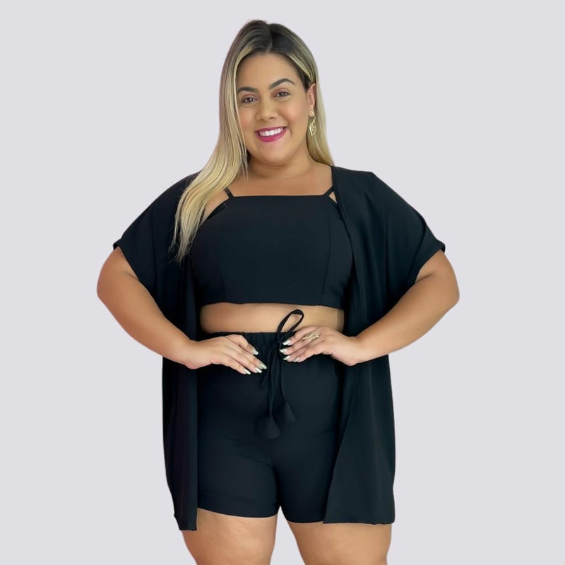 Conjunto Plus Size 3 Peça Short Cropped Kimono 0215