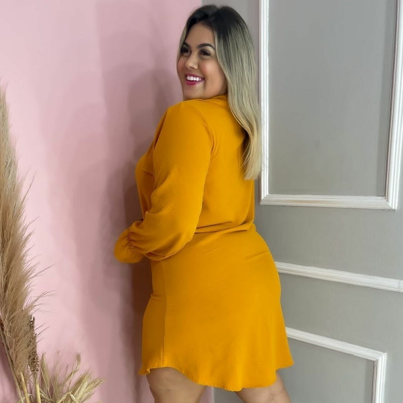 Vestido Chemise Plus Size Camisa Manga Longa de Botões 0250