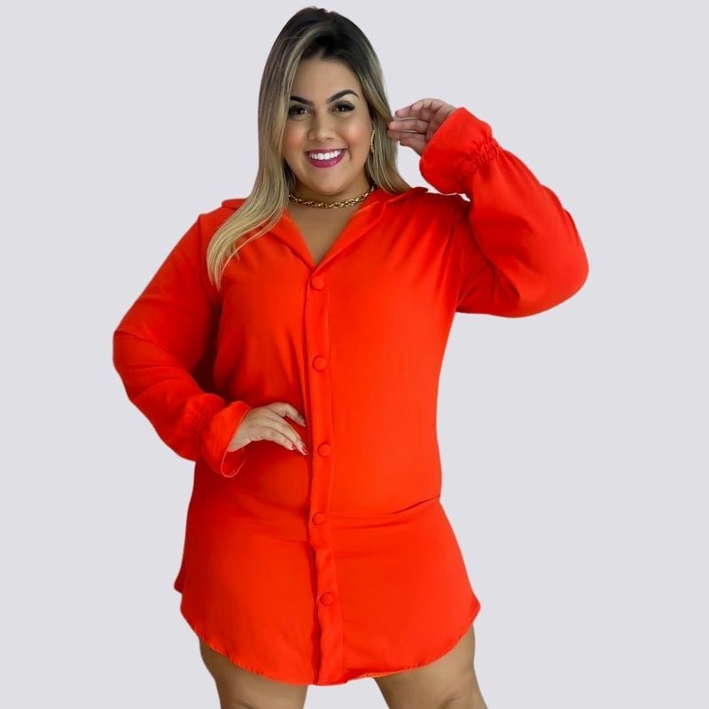 Vestido Chemise Plus Size Camisa Manga Longa de Botões 0250