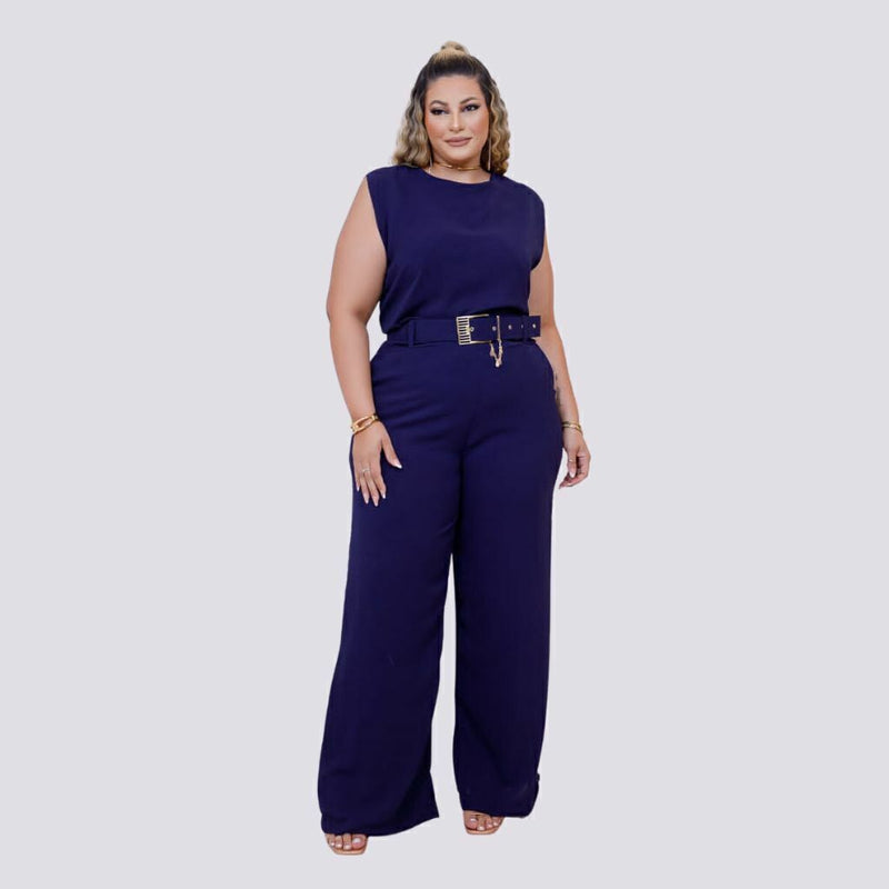 Macacão Plus Size Feminino Longo Pantalona c Cinto Corrente 0330