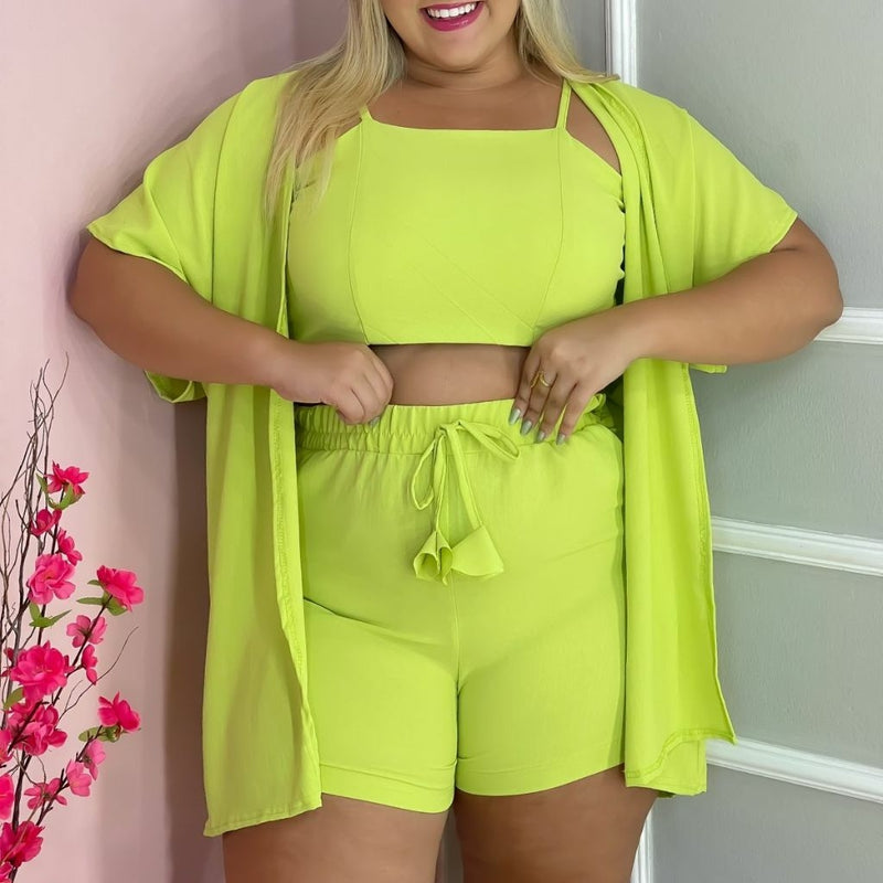 Conjunto Plus Size 3 Peça Short Cropped Kimono 0215